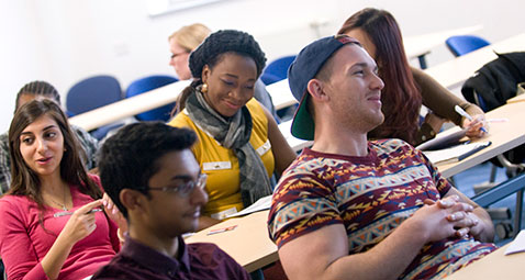 Students during a seminar in a classroom