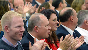 The audience clapping at a Bristol Distinguished Address Series event 