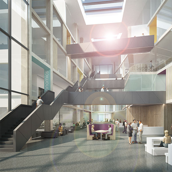 Visualisation of the interior of the new Bristol Business School building