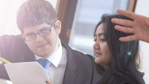 Law students taking part in a mock trial