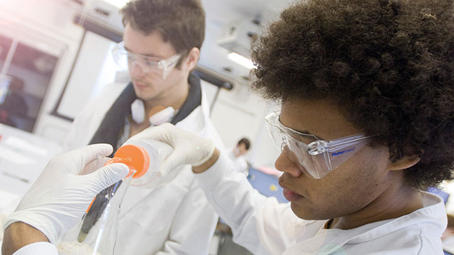 Science degree students working in a science laboratory