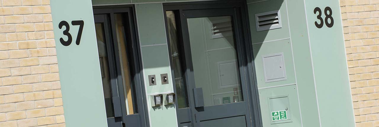 Close up of door for accommodation block